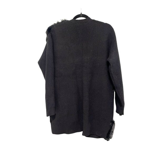 Adrienne Landau Onyx Black Faux Fur Knit Cardigan Sweater Long Sleeve Large NWT - Picture 4 of 7